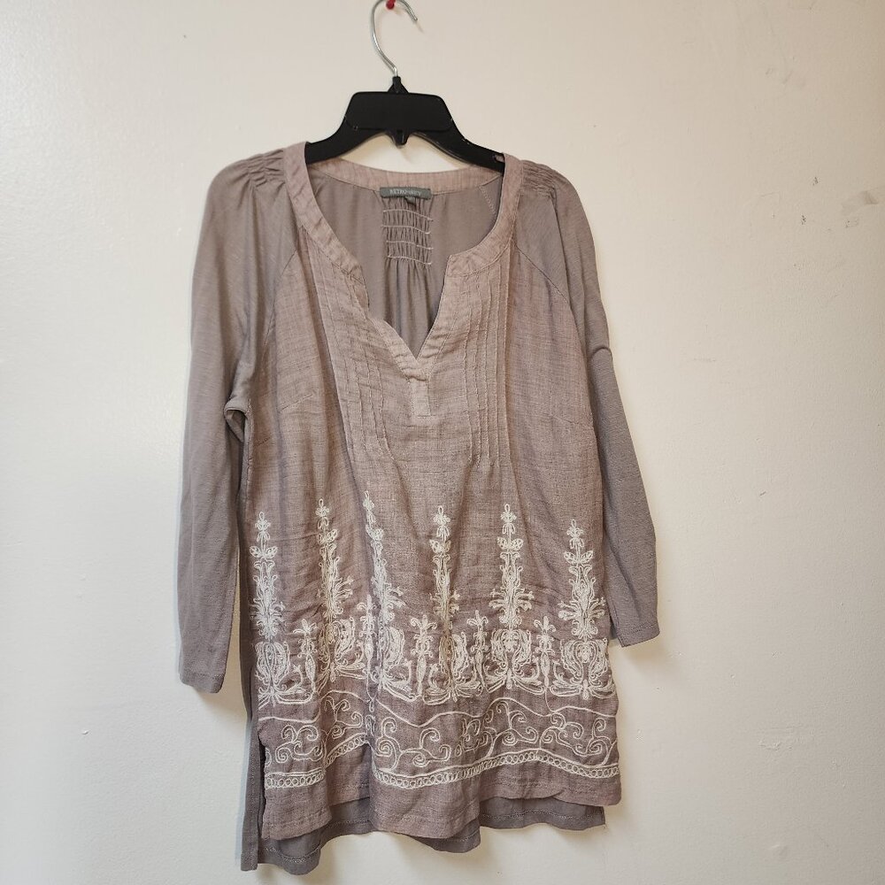 Retro-ology XL brown tunic top with embroidery Casual Festive